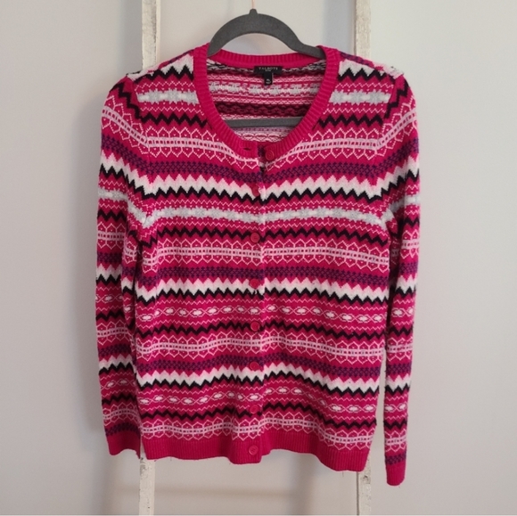 Talbots Medium Petite fair isle lambswool blend button down cardigan sweater - Picture 1 of 5